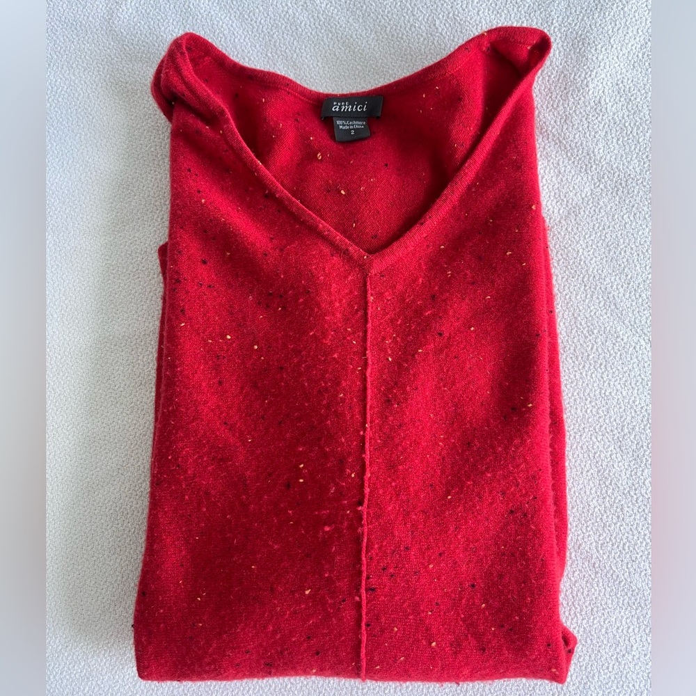 Red 100% cashmere sweater - 3/4 sleeves - Pure Amici Brand